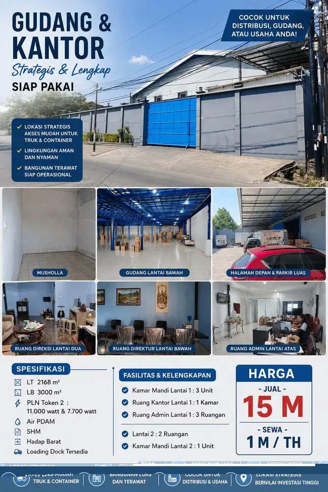 DIJUAL / DISEWAKAN GUDANG KANTOR ADA KAMARNYA MURAH CEPAT SEGERA