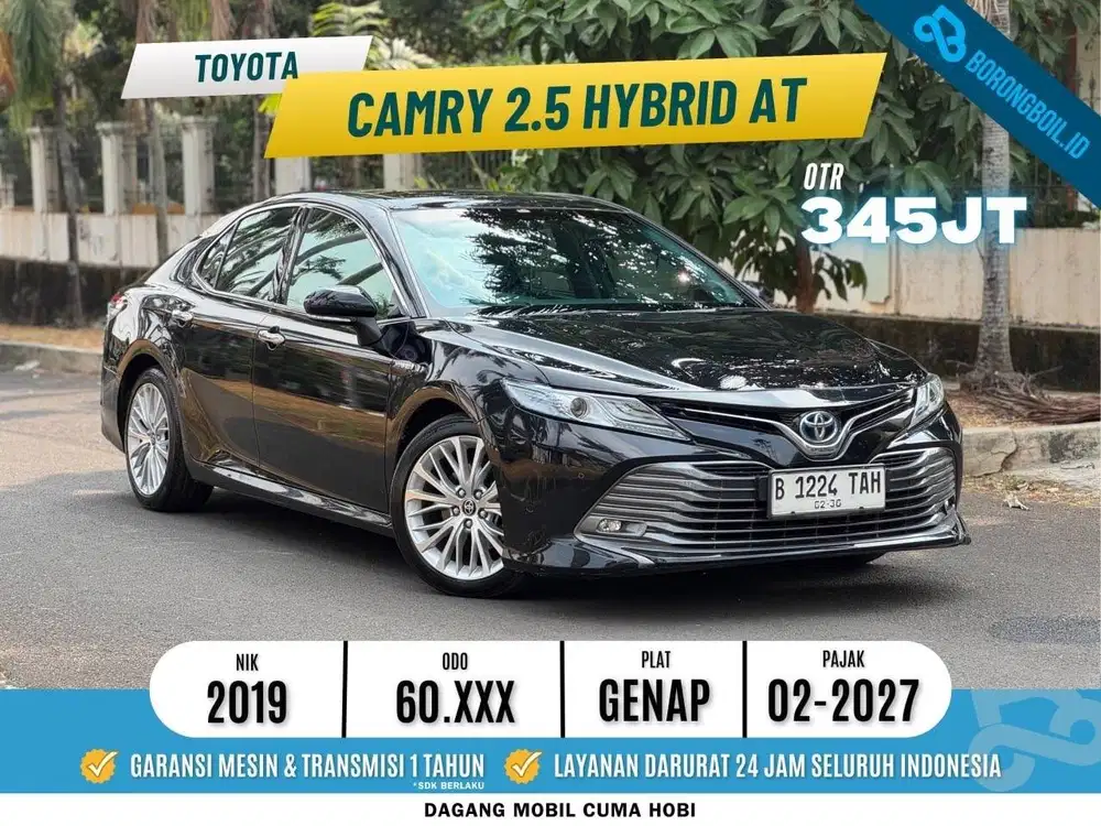 NEW CAMRY V HYBRID 2.5 AT 2019 HITAM LOW KM TERMURAH PAJAK PANJANG
