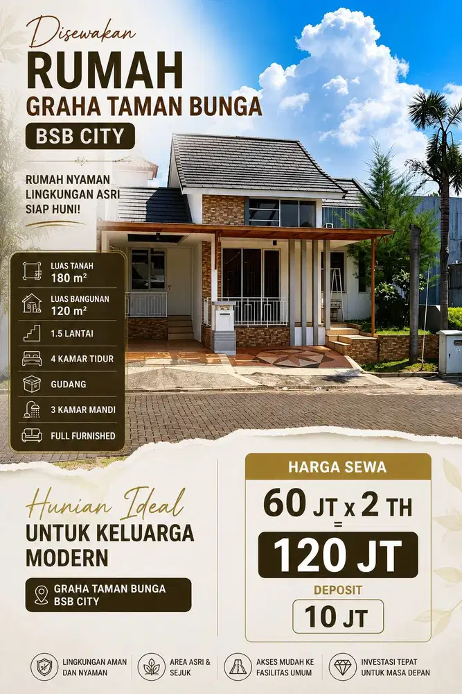 DISEWAKAN GRAHA TAMAN BUNGA MURAH CEPAT SEGERA