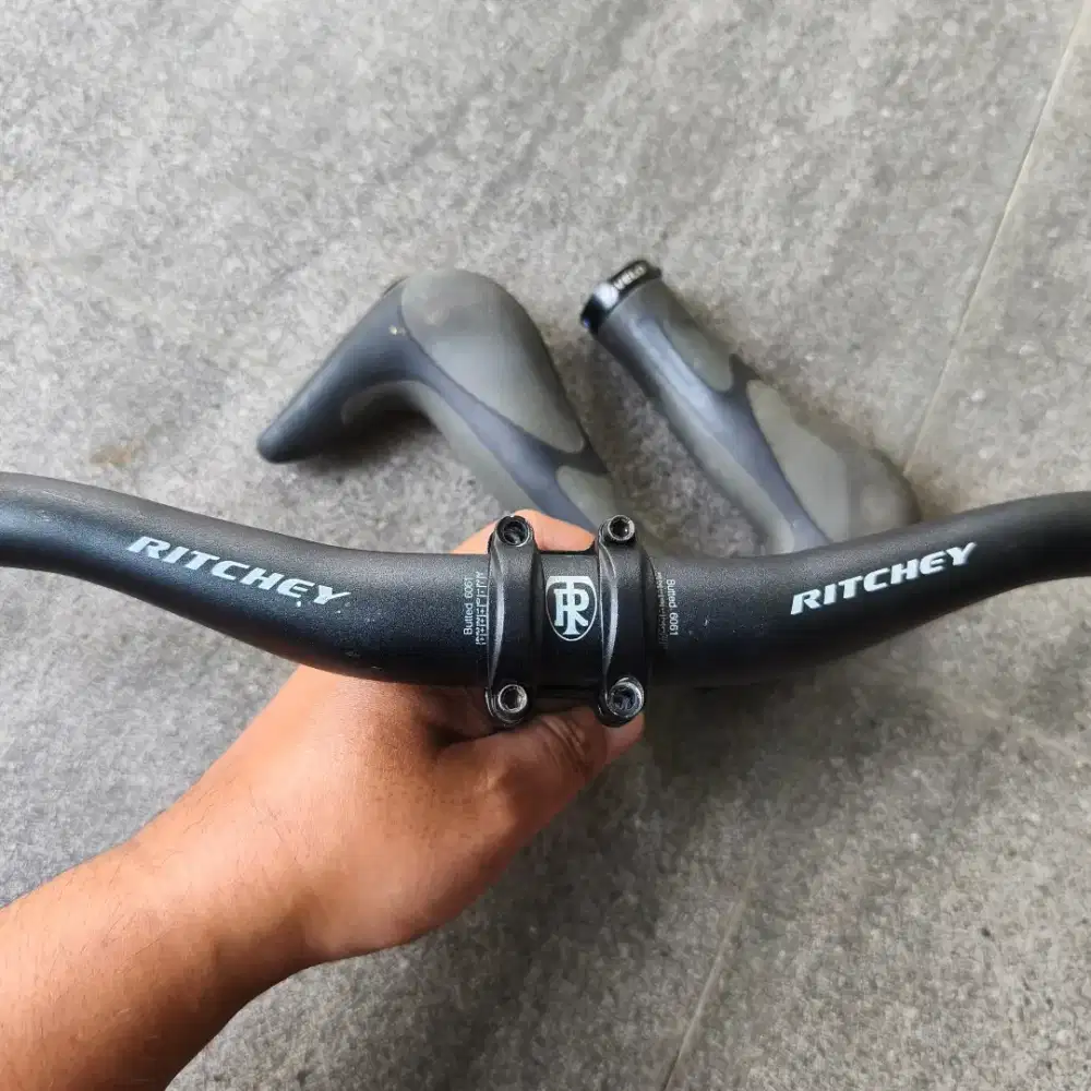 handlebar sepeda mtb ritchey alloy rise OS + stem, handgrip velo