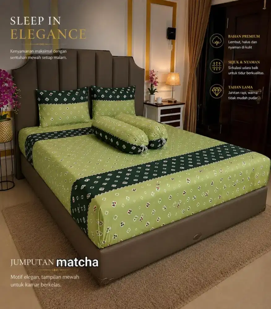 Bedcover jumputan warna hijau