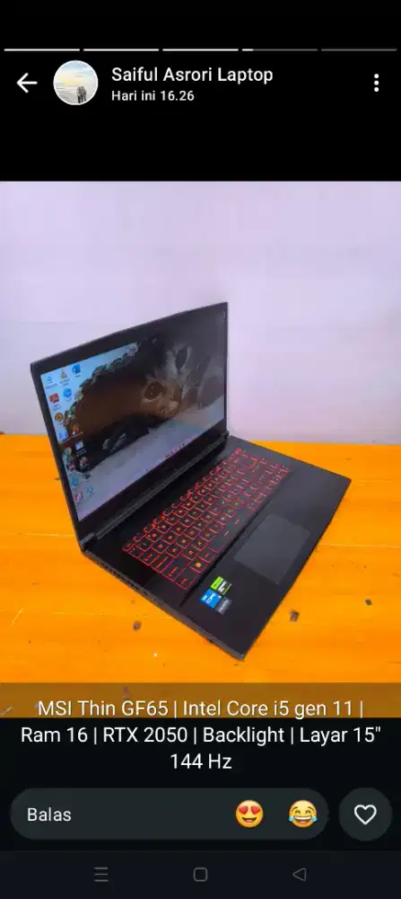 Laptop Gaming MSI GF63 NVIDIA RTX 4GB