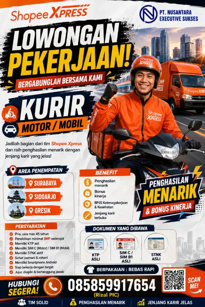 LOKER KURIR ALL AREA JAWA TIMUR penempatan bisa pilih sesuai domisili