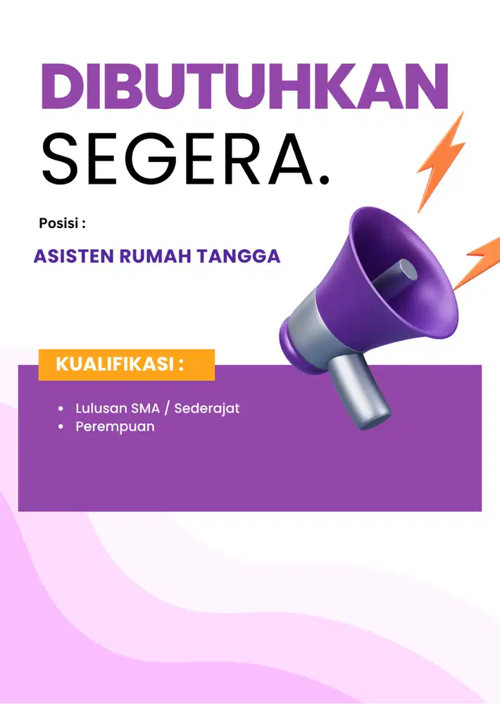 DICARI ASISTEN RUMAH TANGGA