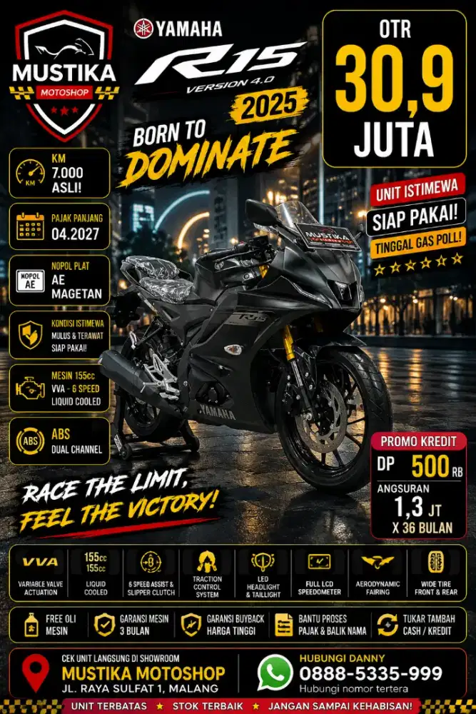 Yamaha R15 V4 2025. KM 7rb Like New. DANNY Mustika Sulfat