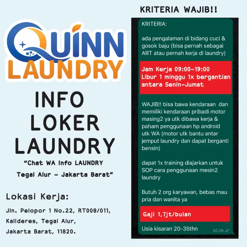 Lowongan kerja karyawan laundry