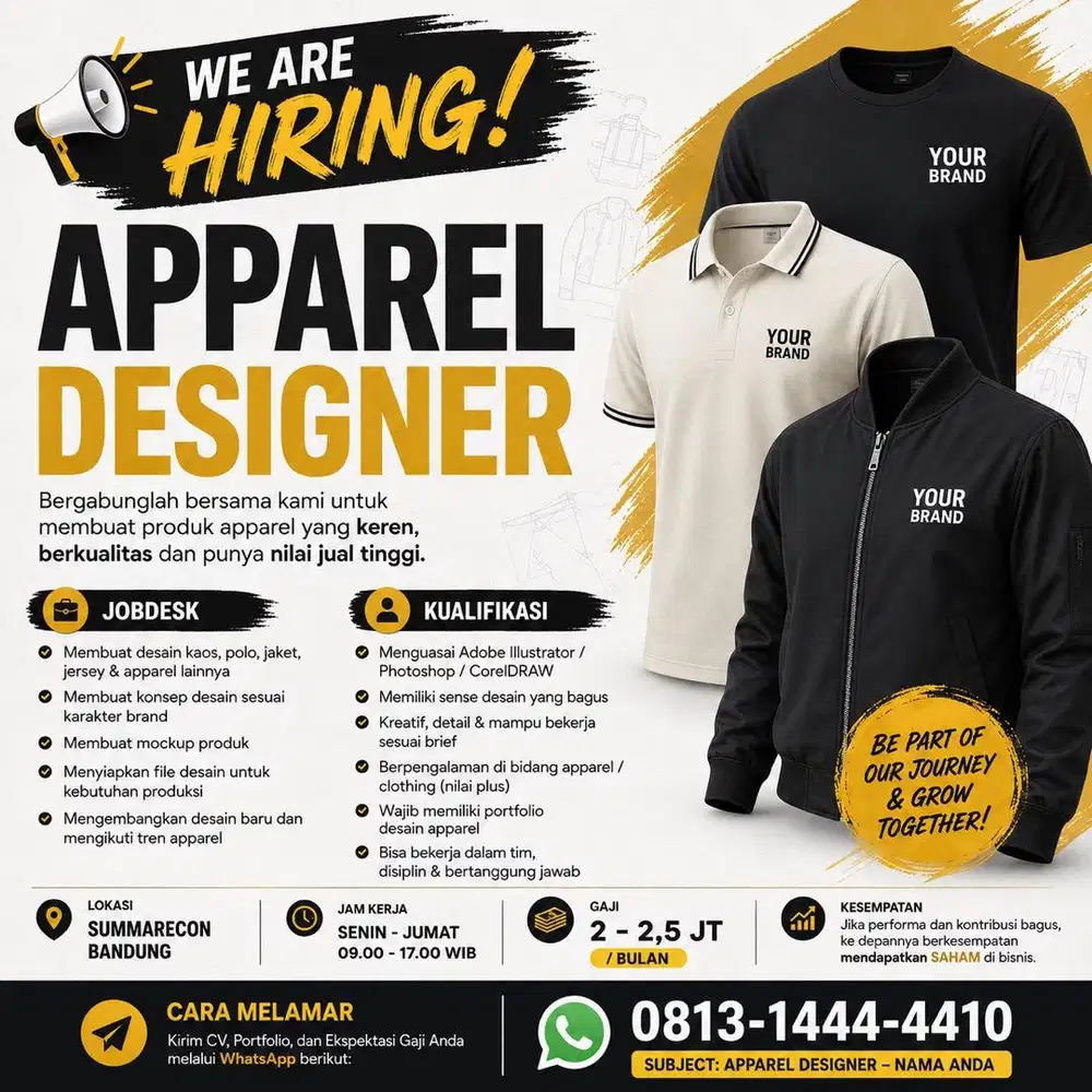 dibutuhkan apparel designer desain baju brand baru