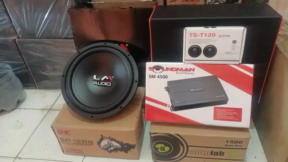 Subwoofer LM 12inchi,Box sub mdf,Power 4chnl,tweter,Instalasi+Psang