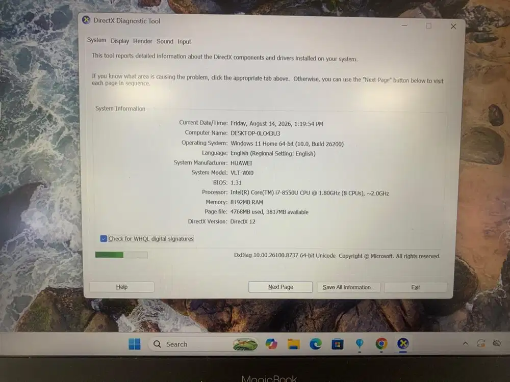 Laptop Honor MagicBook VLT ram 8gb internal 256gb