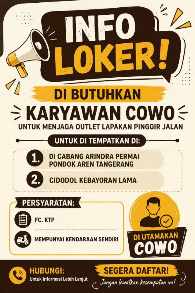 Di butuh kan kariawan cowo jga stand pancong lumer
