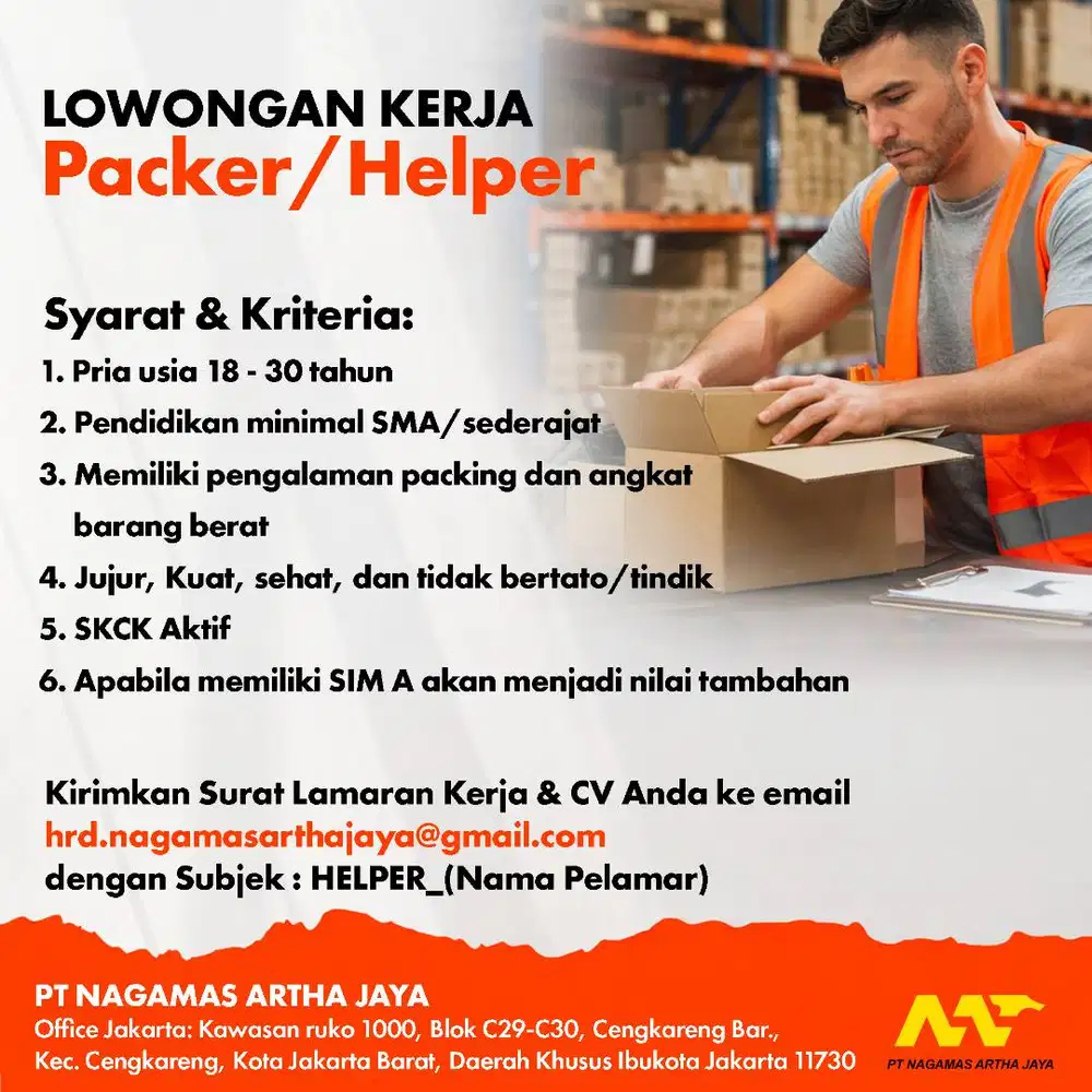 LOWONGAN KERJA HELPER / PACKER JAKARTA