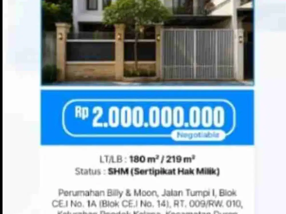 DIJUAL RUMAH LELANG BILLYMOON