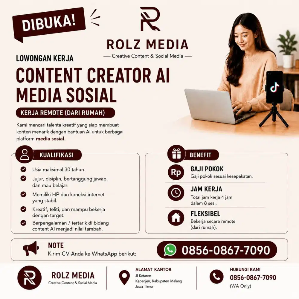 lowongan kerja remote khusus wanita sebagai asistent creator ai