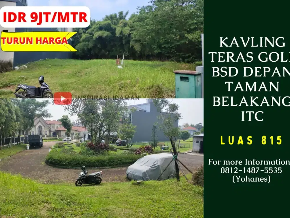 Kavling 815mtr Teras Golf BSD depan Taman belakang ITC