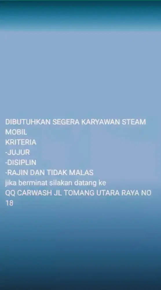 DI CARI PEGAWAI CUCI STEAM MOTOR MOBIL