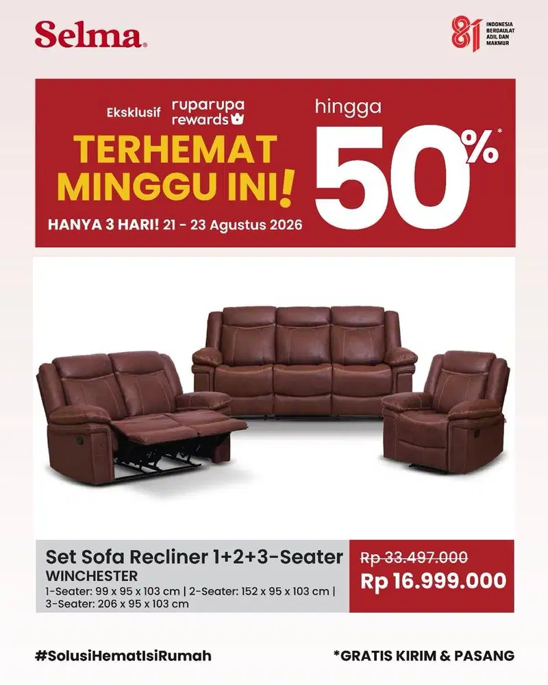 SOFA SET RECLINER 3 2 DAN 1 SEATER | JAKARTA | PROMO BANTING HARGA
