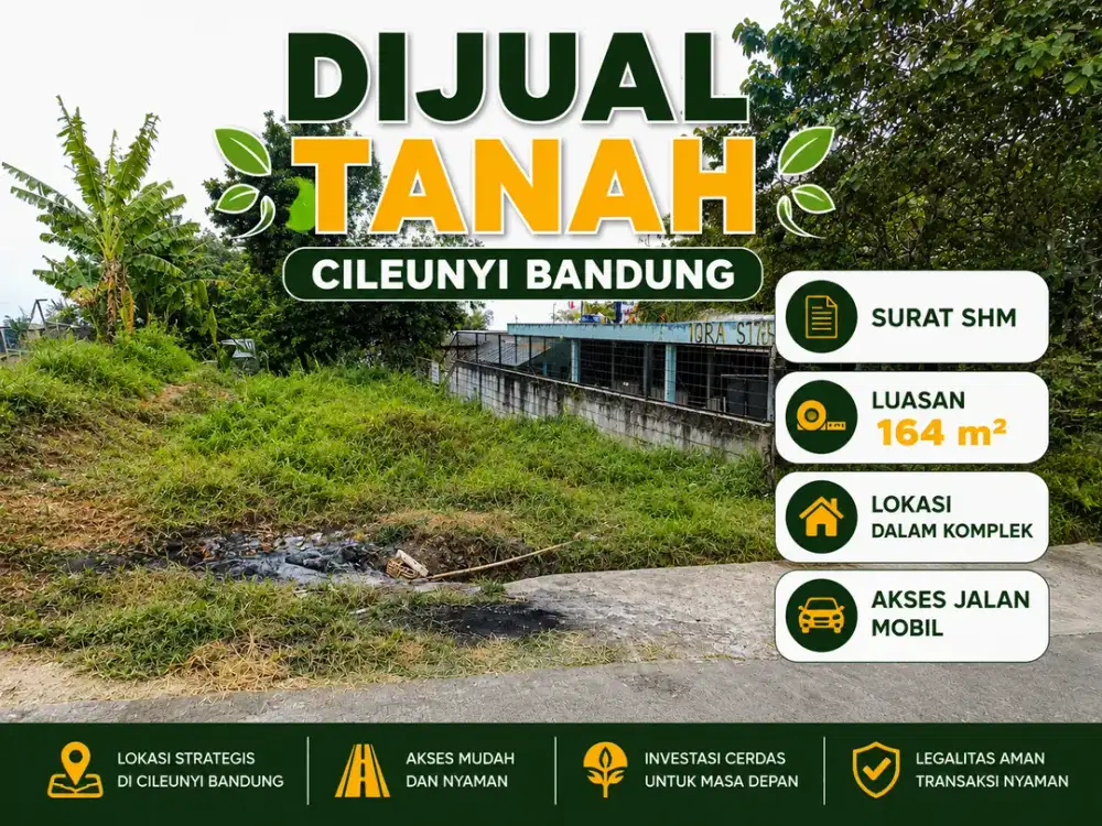 Dalam Komplek: Tanah SHM Cileunyi 164 m2 Akses Mobil Dekat Tol