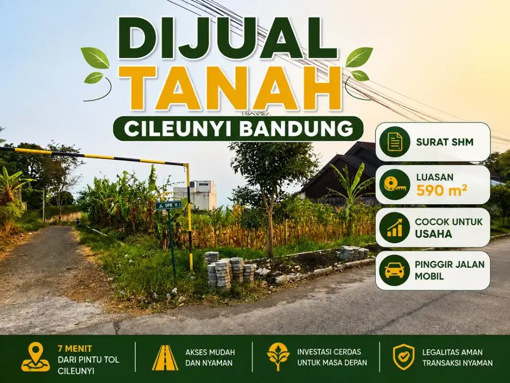 Pinggir Jalan: Tanah SHM Cileunyi 590 m2 Akses Mobil Dekat Tol