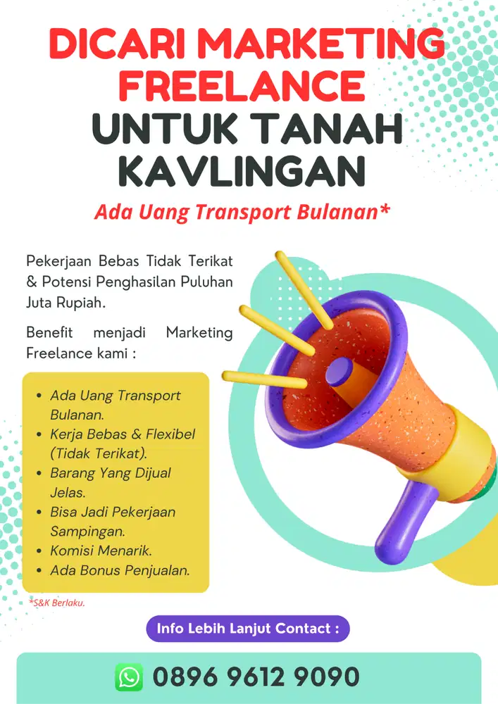 Dicari Marketing Freelance Untuk Penjualan Tanah Kavlingan + Gaji