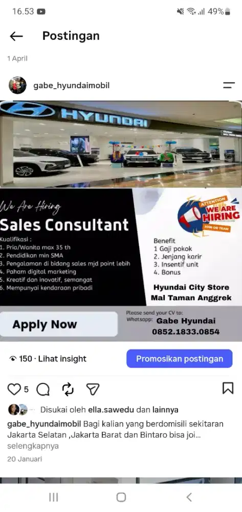 Lowongan Sales Hyundai
