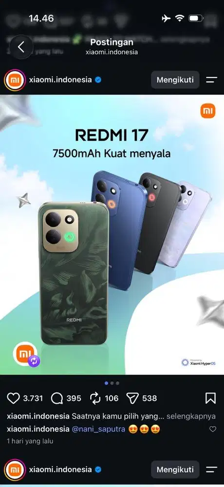 Redmi 17 baterai 7500mAh