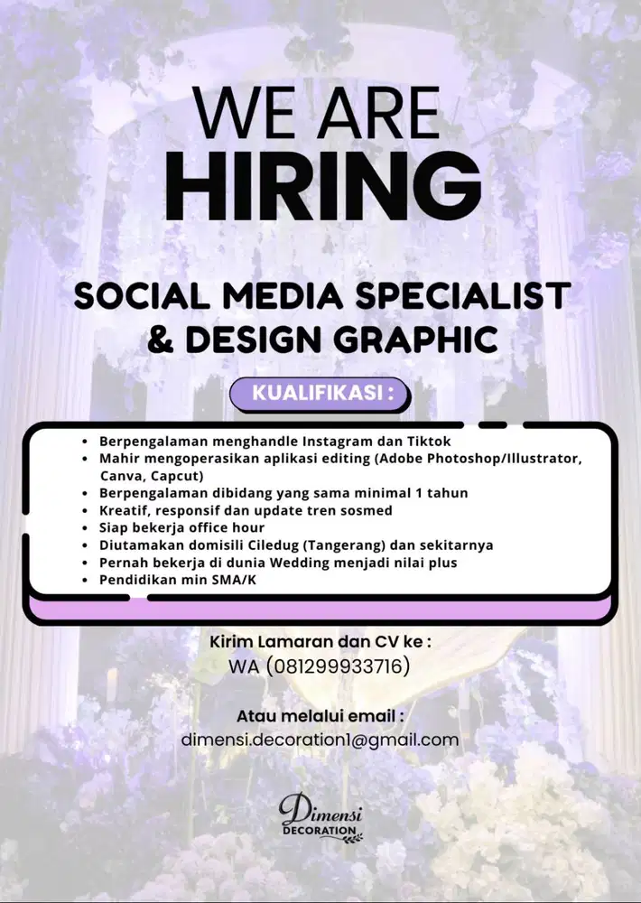 Lowongan pekerjaan Design Grafis dan Social Media Spesialis