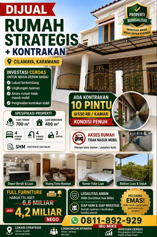 DIJUAL RUMAH STRATEGIS  + KONTRAKAN 10 PINTU