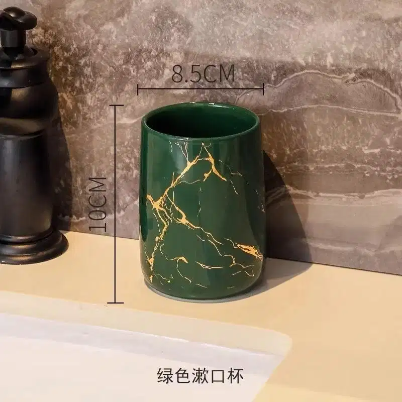 Gelas Tempat Sendok Keramik Corak Marble Doff Gold Elegant