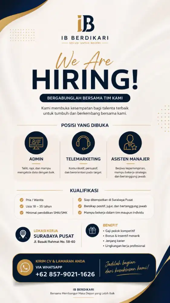 LOWONGAN PEKERJAAN PT IB BERDIKARI