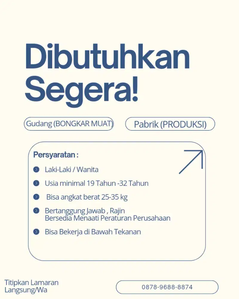 Lowongan kerja  gudang /pabrik