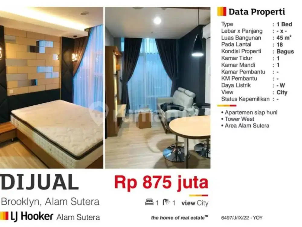 Harus Terjual Apartement Brooklyn Alam Sutera, Full Furnish