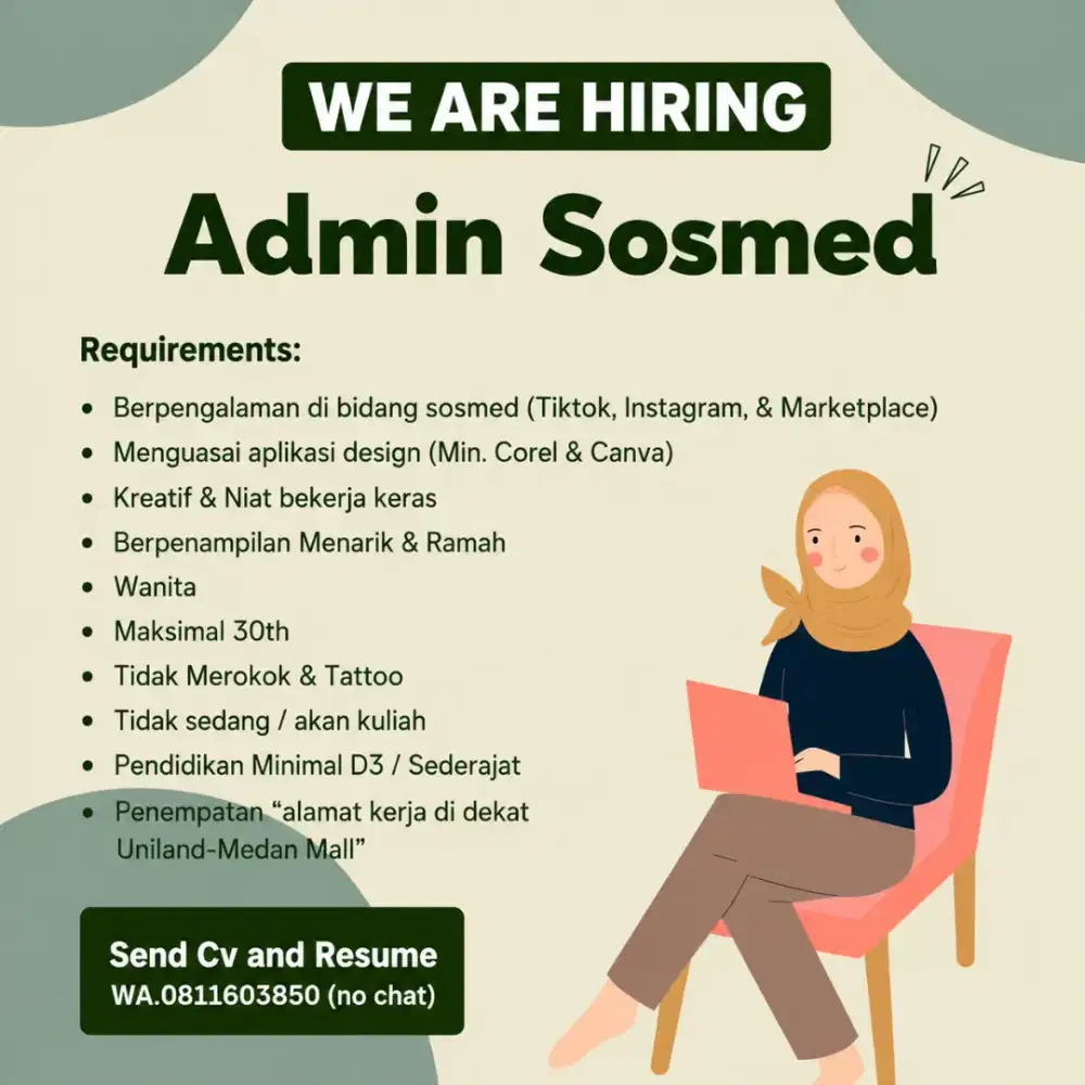 Dicari Admin Sosmed Wanita