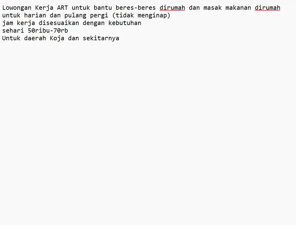 ART Harian Pulang Pergi (Tidak Menginap)