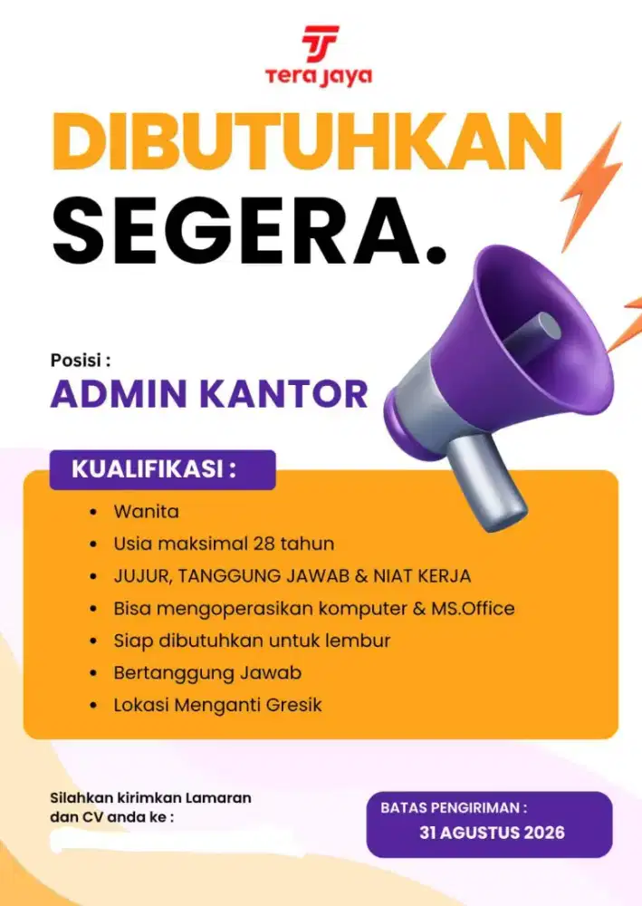 Butuh Admin Kantor