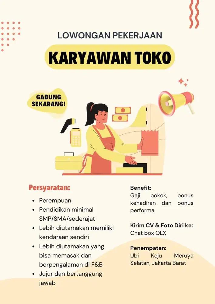 Dibutuhkan Segera - Crew Outlet/Karyawan Toko/Store Staff F&B