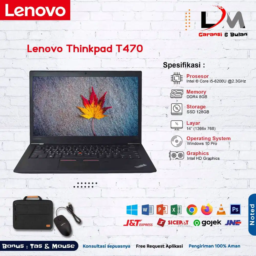 Lenovo T470 i5 Gen 6 Ram 8GB SSD 128GB Win 10 Berkualitas Bergaransi