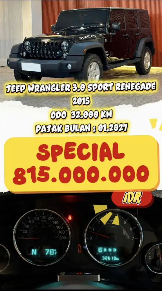 [ ODO 32.000 KM ] JEEP WRANGLER SPORT 3.0 RENEGADE AT 2015 BERGARANSI