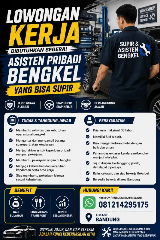 Driver Asisten Pribadi Bengkel Rental Mobil