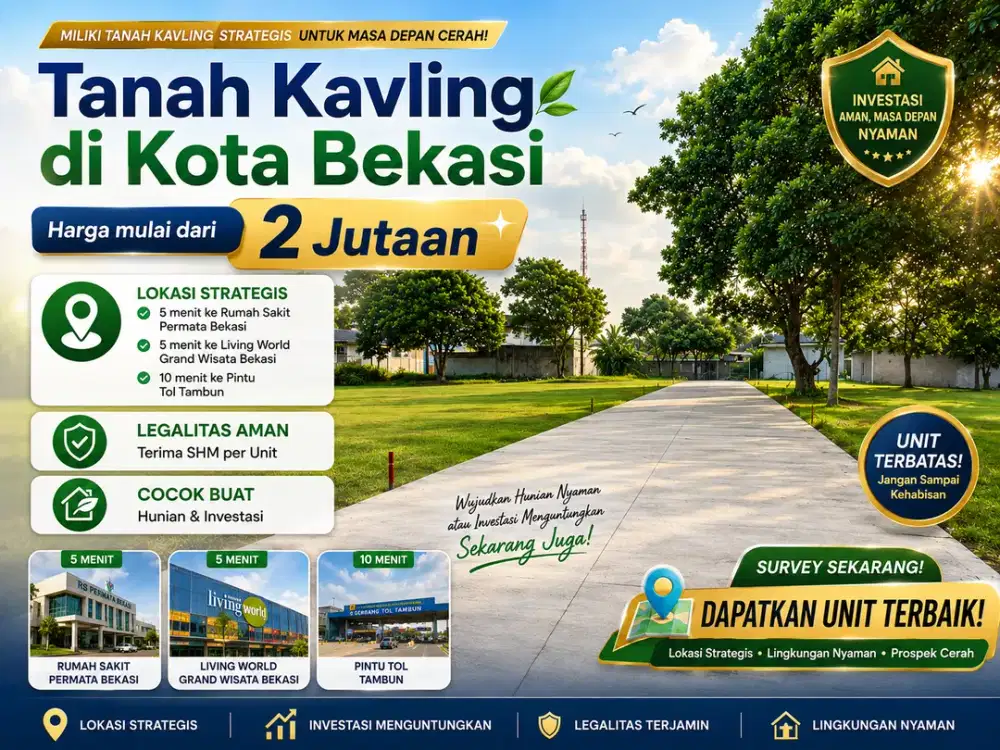 Kavling Murah 2 Jt-an, Dekat Living World Grand Wisata, SHM