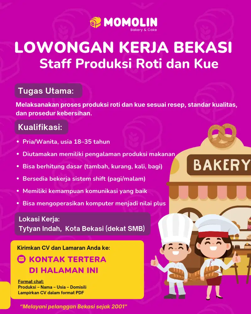 Lowongan Kerja Bekasi - Staff Produksi Roti dan Kue
