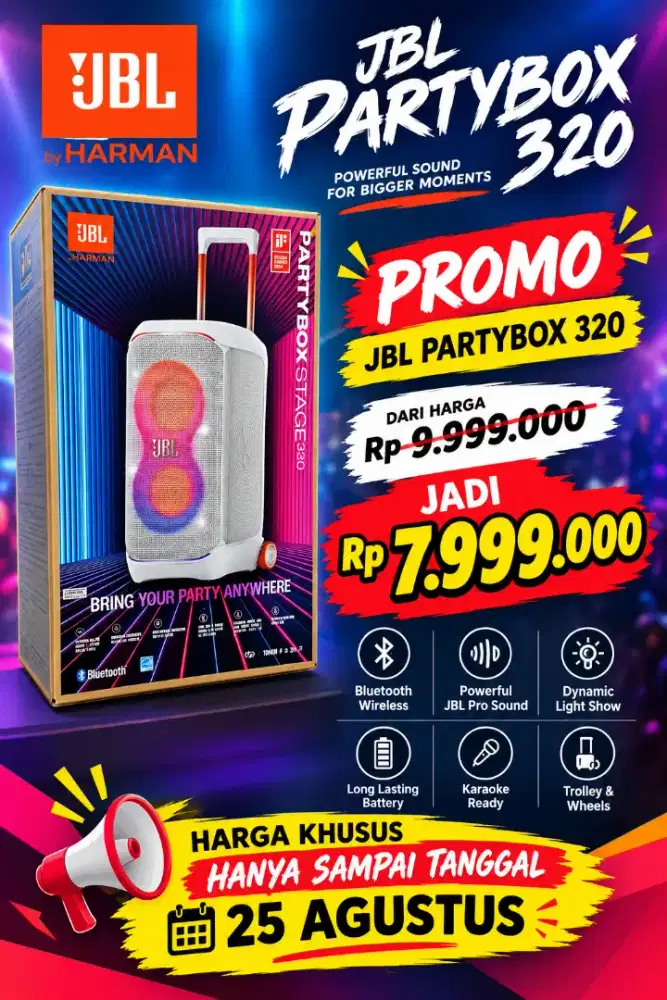 SPEAKER JBL PARTYBOX 320 ‼️
BARU, ORIGINAL, GARANSI ‼️
CICILAN BISA ‼️