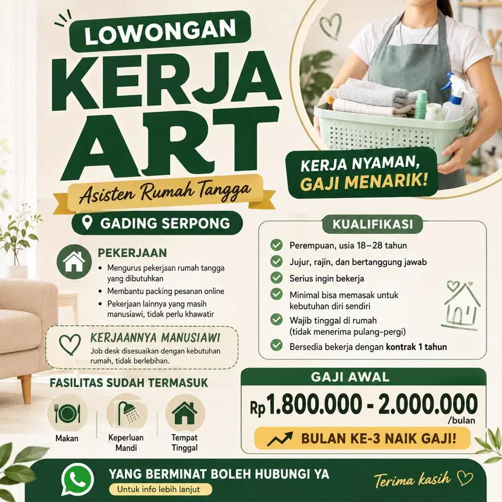 Lowongan Kerja Asisten Rumah Tangga