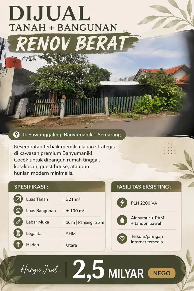 DIJUAL TANAH DAPAT BANGUNAN BANYUMANIK MURAH CEPAT SEGERA