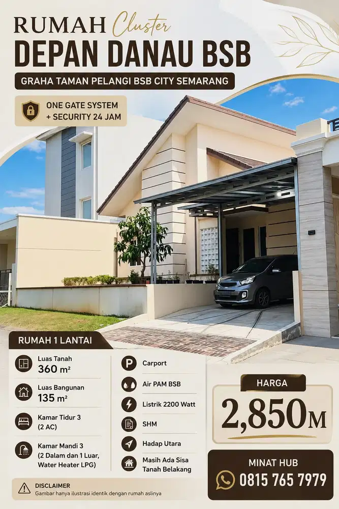 DIJUAL GRAHA TAMAN PELANGI BSB CITY CEPAT SEGERA