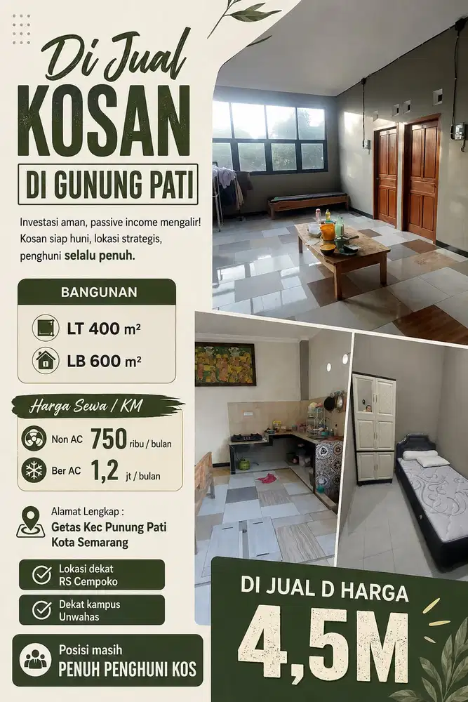 DIJUAL KOST AN GUNUNGPATI INCOME OKE MURAH CEPAT SEGERA