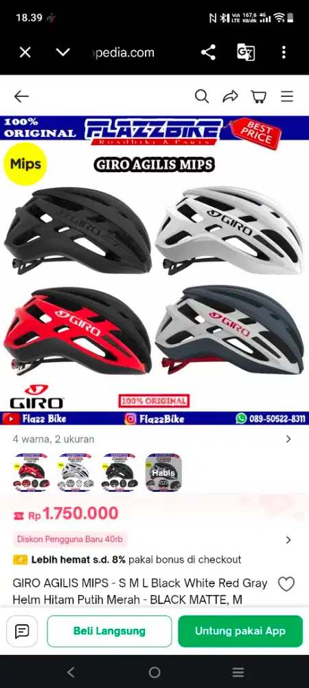 helm sepeda Giro Agilis MIPS berwarna hitam dan merah