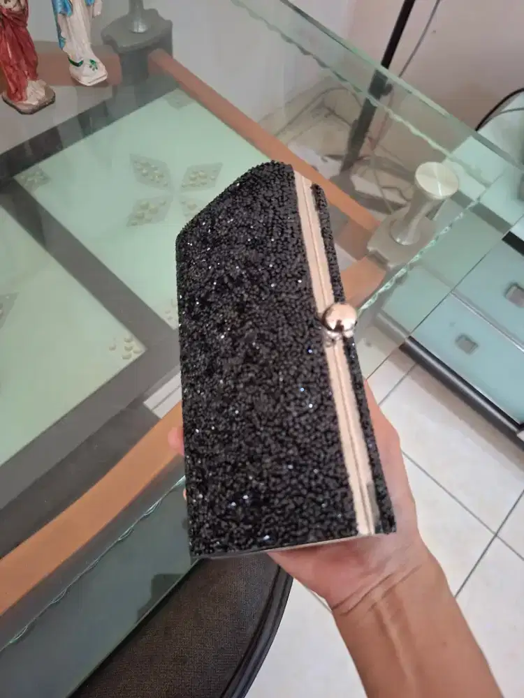 Dompet Pesta / Clutch Bag Hitam Mutiara / Glitter Preloved