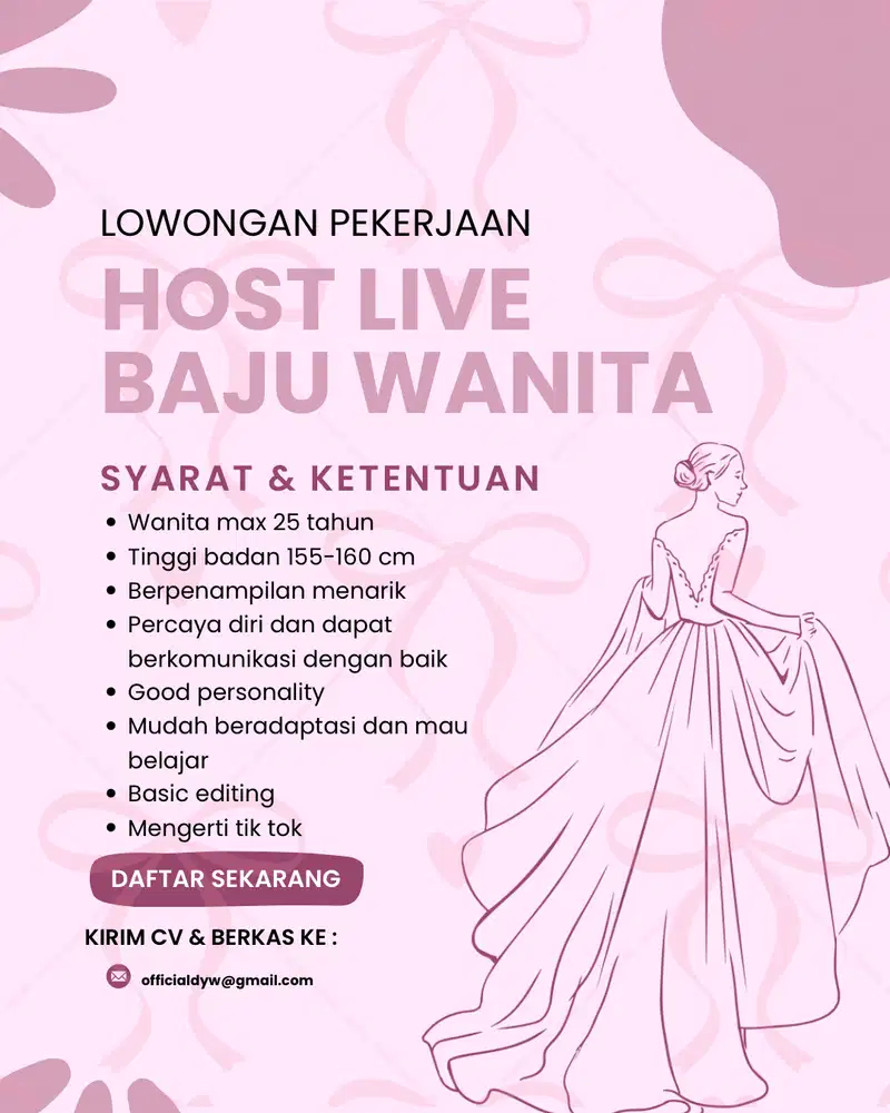 Dibutuhkan Segera Host Live Wanita