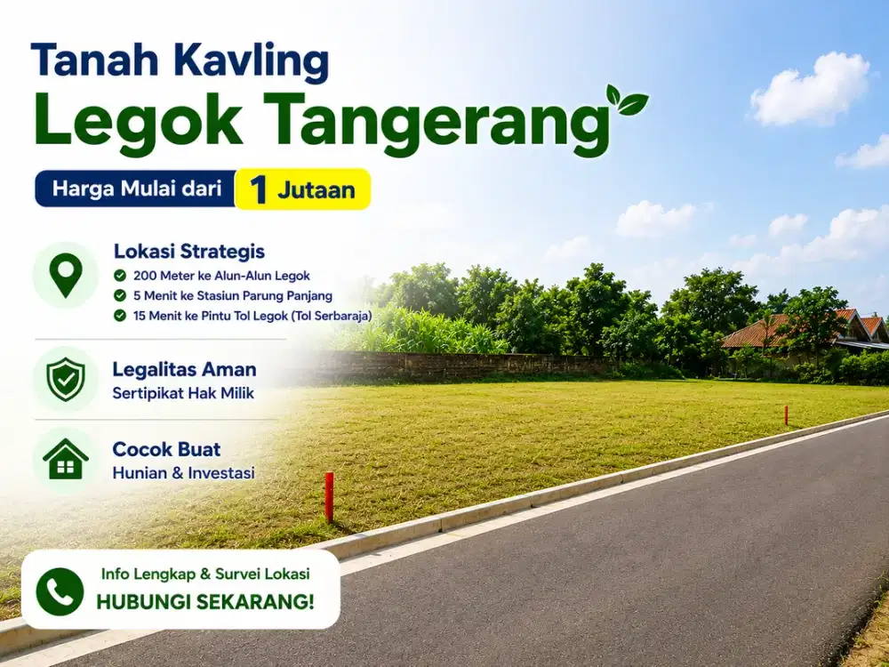 Kavling 1 Jt-an, 15 Menit Pintu Tol Legok, SHM Terjamin
