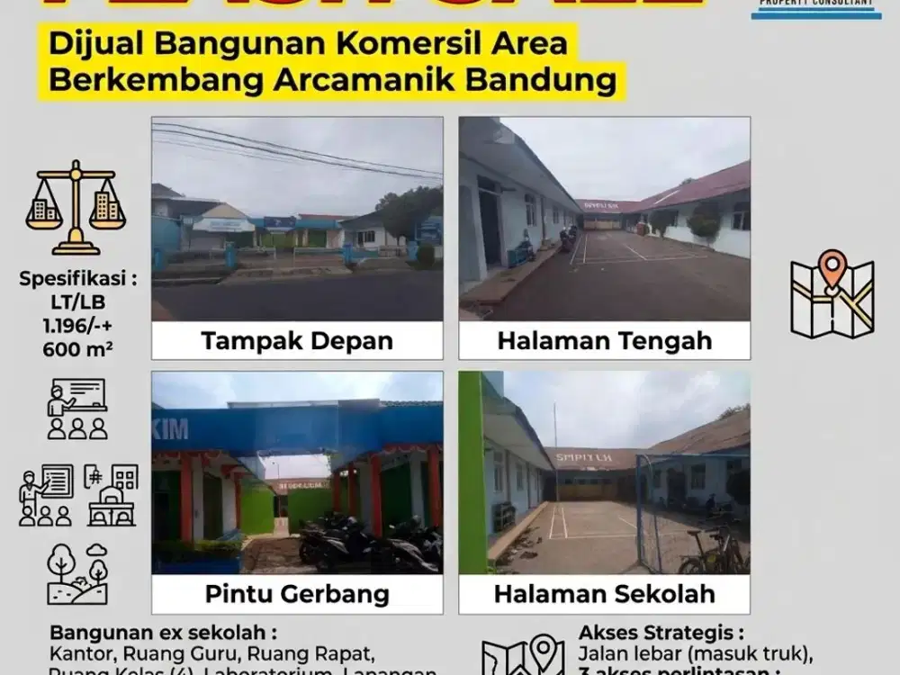 Dijual Murah Bangunan Komersial ex Sekolah Tanah Luas di Arcamanik Bdg